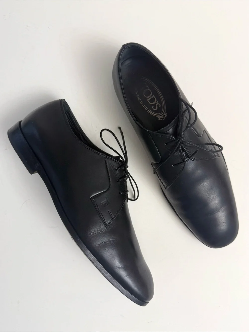 Tod's Smooth Leather Derby Lace-Up Plain Toe Dress Shoes in Black Men’s Size 7